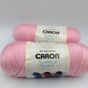 2 Caron Simply Soft Yarn Soft Pink Worsted Medium 4 Acrylic 6oz 315yd Skeins